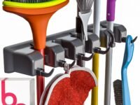 Berry Ave Broom Holder & Wall Mount Garden Tool Organizer - Home Laundry Room, Kitchen, Closet, Shed, Garage Organization & Storage Utility Rack - 5 Slots & 6 Hooks -Rake, Shovel, Mop Hanger, Plastic