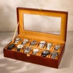 Birch & Co. Watch Box Organizer – 12 Slot Display Case with Glass Lid, PU Leather, Soft Velvet Interior – Elegant Storage for Men’s & Women’s Watches, Jewelry & Accessories – Gift-Ready Case, Brown