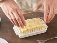 Black Olive Butter Dish Box with Lid - Airtight, BPA-Free, Butter Slicer for Kitchen & Restaurant Transparent Lid Allows Easy-Cutting, Sealed Fridge Safe - 2-in-1 Cutter and Storage Box (White,1Pcs)