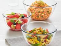 Borosil 500ml + 750ml + 1L (3pc) Serving & Mixing Bowl Set | Made in India Borosilicate Glass Bowl for Kitchen & Dinning | Bowl for Mixing Dough, Salad, Batter | Microwave & Dishwasher Safe | Clear