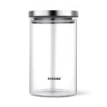 Borosil 900ml Classic Glass Jar with Airtight Stainless Steel Lid | Borosilicate Glass Storage Organiser | Microwave & Dishwasher Safe Kitchen Containers for Spices, Snacks, Grains, Dals