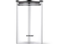 Borosil 900ml Classic Glass Jar with Airtight Stainless Steel Lid | Borosilicate Glass Storage Organiser | Microwave & Dishwasher Safe Kitchen Containers for Spices, Snacks, Grains, Dals