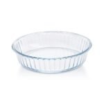 Borosil Baking & Serving Round Shape Fluted Dish | Borosilicate Glass Bakeware and Serveware Tray | Microwave, Oven & Dishwasher Safe Bowl | Transparent (1.5 L)