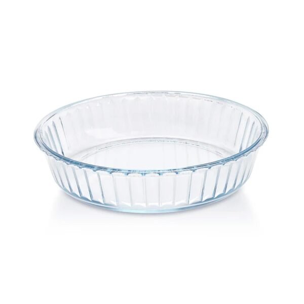 Borosil Baking & Serving Round Shape Fluted Dish | Borosilicate Glass Bakeware and Serveware Tray | Microwave, Oven & Dishwasher Safe Bowl | Transparent (1.5 L)
