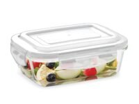 Borosil Klip n Store 370ml Rectanglular Food Storage Container with Airtght Glass Lid | Made in India Borosilicate Glass Container for Lunchbox | Microwave & Dishwasher Safe | Transparent