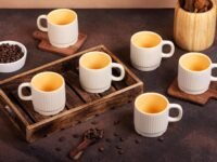 'BrewNest Classic Yellow' Ceramic Tea Cups Set of 6 (200 ml Each) with Handle | Microwave & Dishwasher Safe Chai & Coffee Cups | Small Tea Mug Set for Home, Kitchen, Office, Cafe & Gifting
