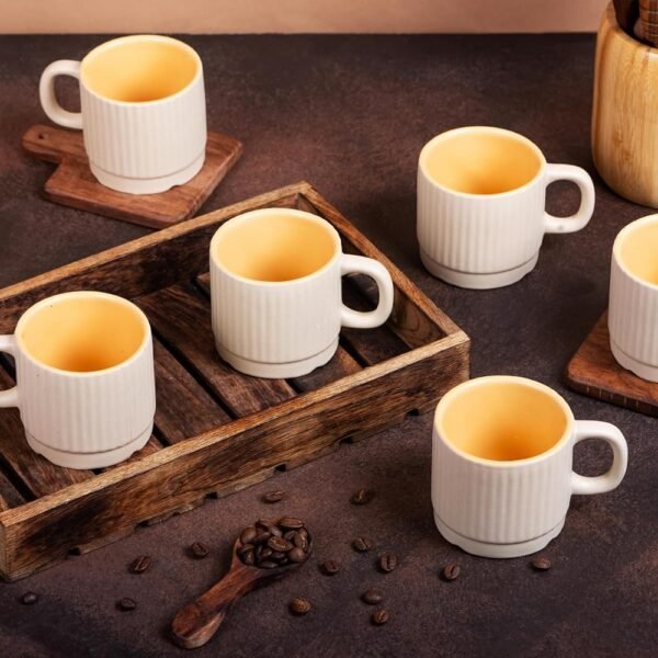 'BrewNest Classic Yellow' Ceramic Tea Cups Set of 6 (200 ml Each) with Handle | Microwave & Dishwasher Safe Chai & Coffee Cups | Small Tea Mug Set for Home, Kitchen, Office, Cafe & Gifting