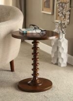 Brown Arts Shoppee Round Coffee End Tables for Living Room, Accent Furniture Pedestal Coffee Table, Decor Side Tables for Bedroom (Brown)