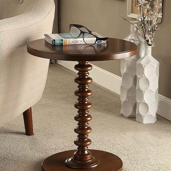 Brown Arts Shoppee Round Coffee End Tables for Living Room, Accent Furniture Pedestal Coffee Table, Decor Side Tables for Bedroom (Brown)