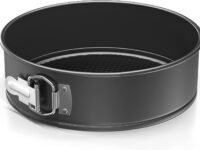 CURATED CART Cake Mould - Cake Tin Teflon Coated Removable Base, Round Shaped Cake Baking Mould, Non-Stick Cake Trays For Microwave, Oven And Bakeware (8 Inch), Black