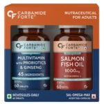 Carbamide Forte Multivitamin Tablet for Men with Probiotics & Salmon Omega 3 fish oil capsules | Salmon Fish Oil Omega 3 Capsule 1000mg and Multivitamin Tablets Combo | 60 Tablets + 60 Softgel Capsules
