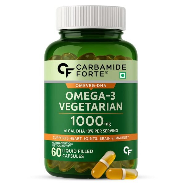 Carbamide Forte Veg Omega3 1000mg | Veg DHA | Vegetarian Omega 3 | Algal DHA | Plant Based | No Fish oil Used Capsules for Men & Women- 60 Veg Capsules