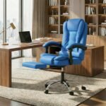 Casa Copenhagen Italia Leatherette Office Chair for Work | Boss Chair, Luxurious Cushioned Arms & Seat, 2 Point Back Massager, Adjustable Leg Rest, Heavy Duty Metal Base (Royal Blue)