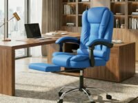 Casa Copenhagen Italia Leatherette Office Chair for Work | Boss Chair, Luxurious Cushioned Arms & Seat, 2 Point Back Massager, Adjustable Leg Rest, Heavy Duty Metal Base (Royal Blue)