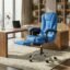 Casa Copenhagen Italia Leatherette Office Chair for Work | Boss Chair, Luxurious Cushioned Arms & Seat, 2 Point Back Massager, Adjustable Leg Rest, Heavy Duty Metal Base (Royal Blue)