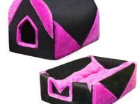 Cat and Dog Tent House Cum Portable Bed, Cozy Dog Igloo Bed Cat Cave, Foldable Non-Slip Warm for Pets Puppy Kitten Rabbit (Large Size) (43 cm x 60 cm x 45cm) Pink