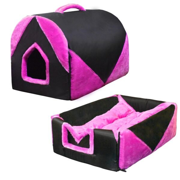 Cat and Dog Tent House Cum Portable Bed, Cozy Dog Igloo Bed Cat Cave, Foldable Non-Slip Warm for Pets Puppy Kitten Rabbit (Large Size) (43 cm x 60 cm x 45cm) Pink
