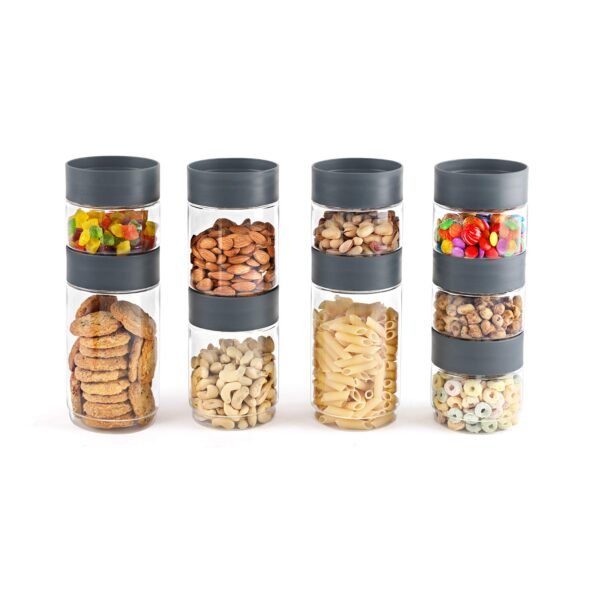 Cello Modustack Storage Container Jar Set of 9 (500ml x 5, 750ml x 2, 1000ml x 2), Grey| Food Grade, Stackable, See Through Pet Organizer| For Storage of Food, Pulses,Spice, Cereals, Cookies, Dry Food