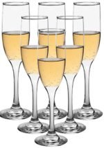 Champagne Glasses, Sparkling Slim Wine Glass, Set of 6 Pieces, 200 ml, Clear Flute Glasses, Long Stem Lead Free Champagne Glasses for Home, Bar, Wedding, Restaurant