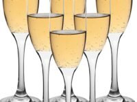 Champagne Glasses, Sparkling Slim Wine Glass, Set of 6 Pieces, 200 ml, Clear Flute Glasses, Long Stem Lead Free Champagne Glasses for Home, Bar, Wedding, Restaurant