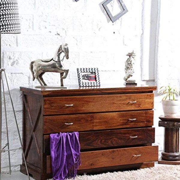 Chest of Drawers for Storage | Chest of Drawers Wooden | Solid Sheesham Wood Chest of Drawer Storage Cabinet with 4 Drawers for Office Hall Living Room Home, Rustic Brown Finish