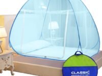 Classic Mosquito Net for Double Bed | King Size Foldable Machardani | Polyester 30GSM Strong Net | PVC Coated Corrosion Resistant Steel Wire - Full Blue