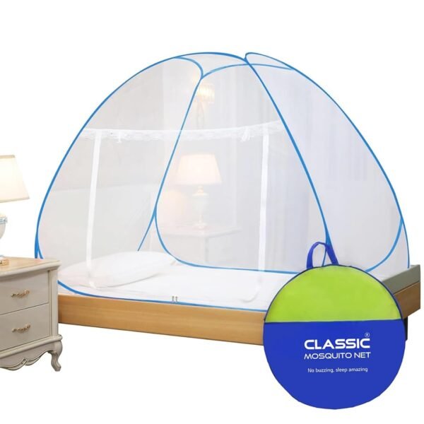 Classic Mosquito Net for Single Bed | Foldable Machardani | Polyester Strong 30GSM mesh | PVC Coated Corrosion Resistant Steel Wire - Blue