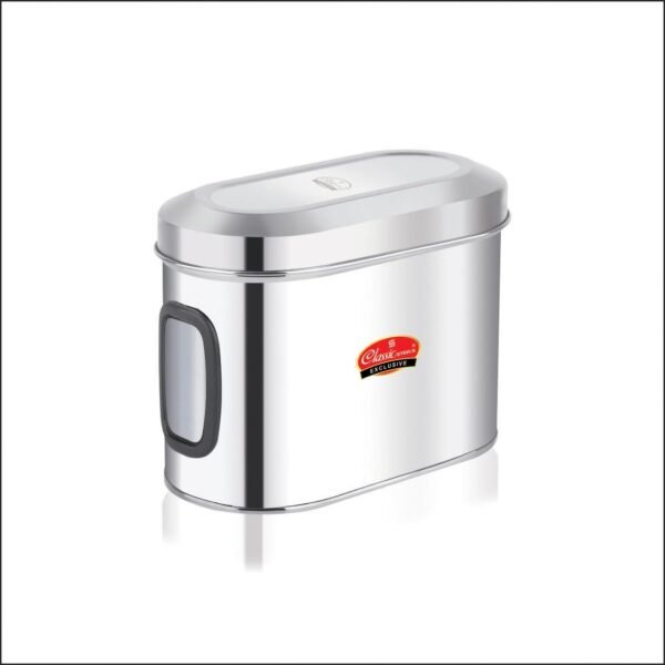 Classic Steels Oval Stainless Steel Kitchen Storage Canisters with Transparent Window (2000 ml) | Airtight Food Containers for Pantry Organization | Mirror Finish, Rust-Proof, Dishwasher Safe