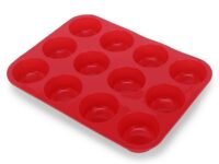 Clazkit 12 Cavity Reusable Silicone Muffin Baking Pan Mold, 33x25x3.0cm (RED)