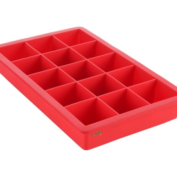 Clazkit Silicone Ice Tray Flexible 15 Cubes/Cavity, Multicolor, Red