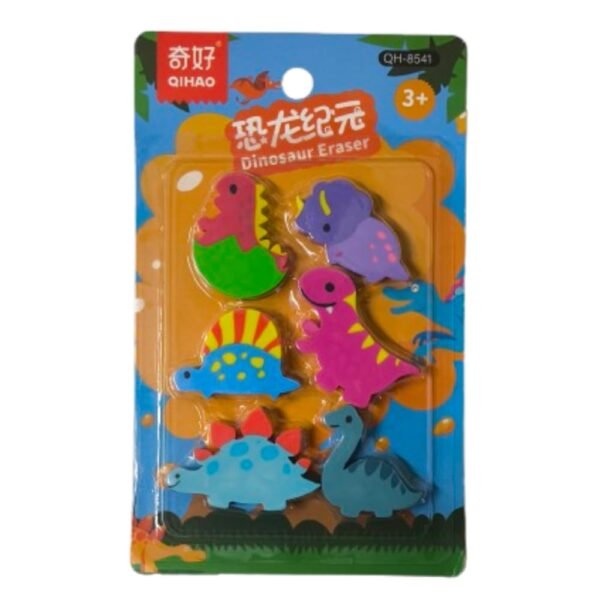 Colorful Dinosaur Erasers Set for Kids – Pack of 1 (6 Pcs) Cute 3D Animal Erasers in Fun Jurassic Designs Perfect for School, Return Gifts, Stationery Collectibles