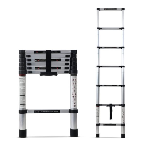 Corvids 2.0m (6.5 feet) Portable & Compact Aluminium Telescopic Ladder | 2-Year Warranty | EN 131 Certified 7-Steps Foldable Multipurpose Step Ladder for Home & Outdoor
