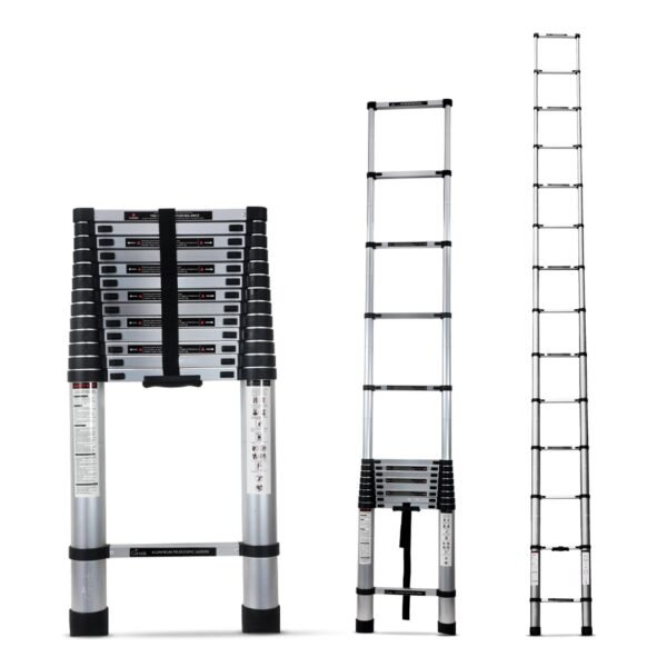 Corvids 5.5m (18. ft) Portable & Compact Aluminum Telescopic Ladder | 2-Year Warranty | EN131 Certified 14-Steps Foldable Multipurpose Step Ladder for Home & Outdoor use
