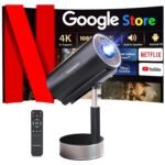 Crossbeats Lumex Pro Smart Projector 4k Ultra HD, Mini Projector for Room Native 1080P, Upto 14000 Lumens Android 13 Built-in Apps Netflix, Prime, Portable Design, Speaker WiFi 300" Wide Display Black