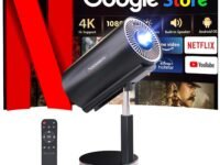 Crossbeats Lumex Pro Smart Projector 4k Ultra HD, Mini Projector for Room Native 1080P, Upto 14000 Lumens Android 13 Built-in Apps Netflix, Prime, Portable Design, Speaker WiFi 300" Wide Display Black