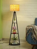 Crosscut Furniture Metal Printed LED Floor Lamp with 3 Shelves (Sunflower), Yellow