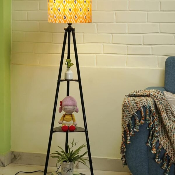 Crosscut Furniture Metal Printed LED Floor Lamp with 3 Shelves (Sunflower), Yellow