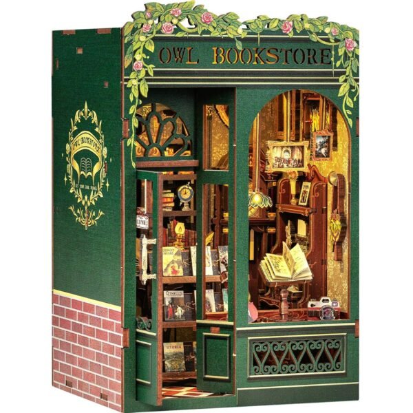 Cutefun Book Nook 3D Wooden Puzzles for Adults, 139 Pieces, DIY Miniature House Kit, Bookshelf Decoration, Nook Puzzle, Tiny House Gifts for Women, Teens and Book Lovers (OWL Bookstore)