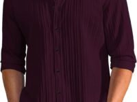 DEELMO Men's Casual Button Down Shirts Long Sleeve Linen Shirt Fashion Textured Beach Summer Shirt