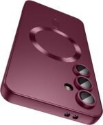 DIZORO Samsung A56 Case, Compatible with Mag Safe Back Cover, Matte Luxury Metallic Luster Flexible TPU Wireless Charging Shockproof Case with Camera Protector Metallic (Wine Red)