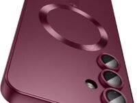 DIZORO Samsung A56 Case, Compatible with Mag Safe Back Cover, Matte Luxury Metallic Luster Flexible TPU Wireless Charging Shockproof Case with Camera Protector Metallic (Wine Red)