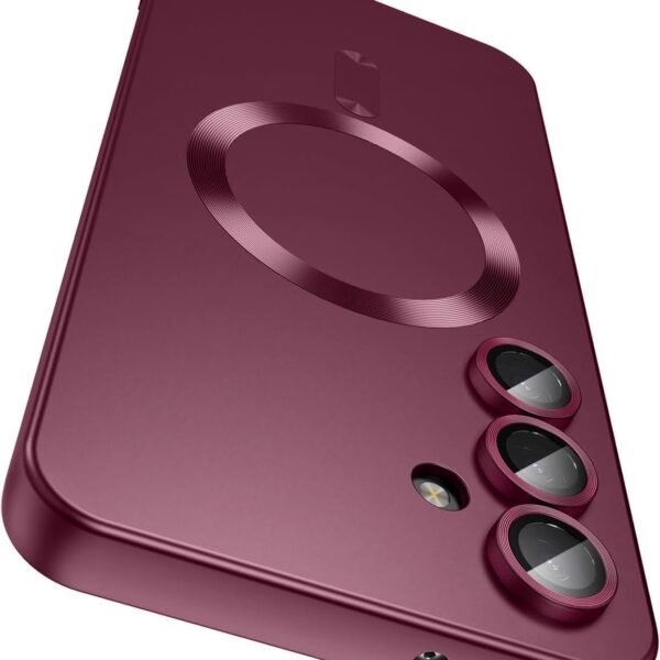 DIZORO Samsung A56 Case, Compatible with Mag Safe Back Cover, Matte Luxury Metallic Luster Flexible TPU Wireless Charging Shockproof Case with Camera Protector Metallic (Wine Red)