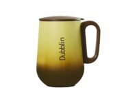 DUBBLIN Rugby Stainless Steel Unbreakable Tea Coffee Mug Double Wall with Handle and Lid, Wide Mouth Mug Keeps Beverages Hot & Cold 270 ML Brown
