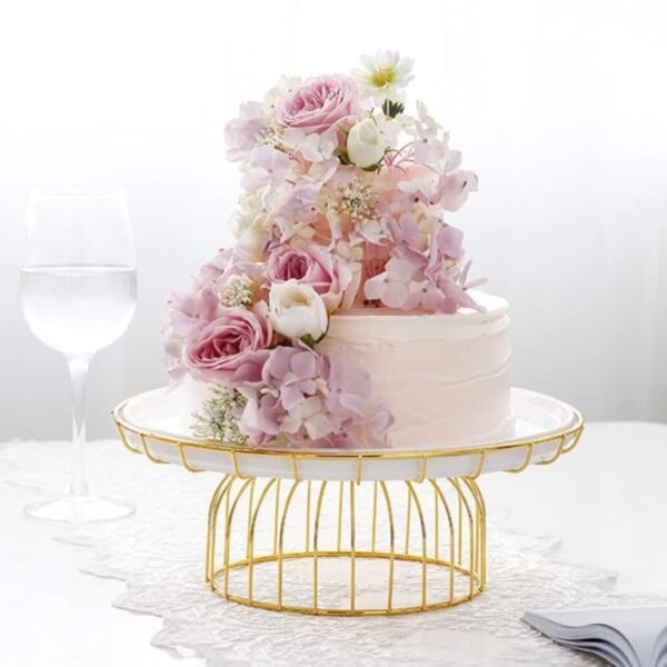 Delight World Cake Stand With Dome,Home Round Snack Holder Metal Chassis Decorated Ceramic Breadboard Cake Tray Glass Salad Donut ,Multifunctional Serving Platter (White,8")