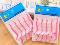Dental Tooth Pick Flossers Toothpick Cleaners, Tooth Flossing Head Oral Dental Hygiene Brush, Tooth Cleaning Tool ( White Pink ) (Pack of 100Pcs)