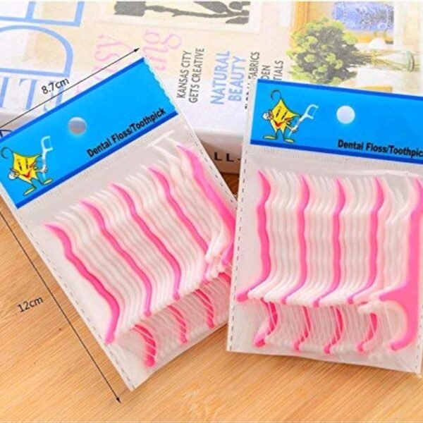Dental Tooth Pick Flossers Toothpick Cleaners, Tooth Flossing Head Oral Dental Hygiene Brush, Tooth Cleaning Tool ( White Pink ) (Pack of 100Pcs)