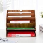 Desk File Holders File Rack Fan-Shaped Wooden File Holder Large-Capacity Office Data Storage Rack Creative Multi-Layer File Sorter Desk Organizer(Wood) (Round Stand)