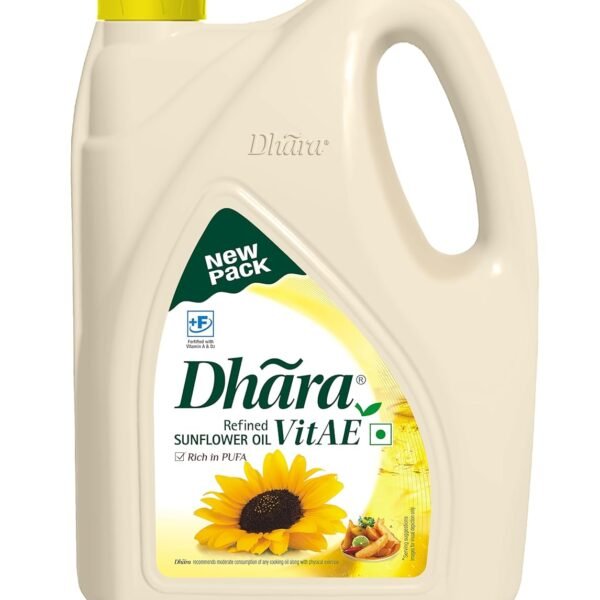 Dhara Refined Sunflower Oil 5L (4.55Kg/ 4.20Kg, Weight May Vary)