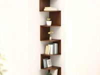 Dime Store 7 Tier Wooden Zig Zag Wall Corner Hanging Shelves for Living Room Stylish | Home Decor Floating Display Rack Storage Organizer (Brown)