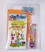 Donation kit for Nursery to Sr.Kg Kids Includes Basic Learning Book|Color Book| Crayons |3 in 1 Note Book for English,Hindi,Maths/Pencil Eraser sharpner Set. All Packed in Folder. (DO1)
